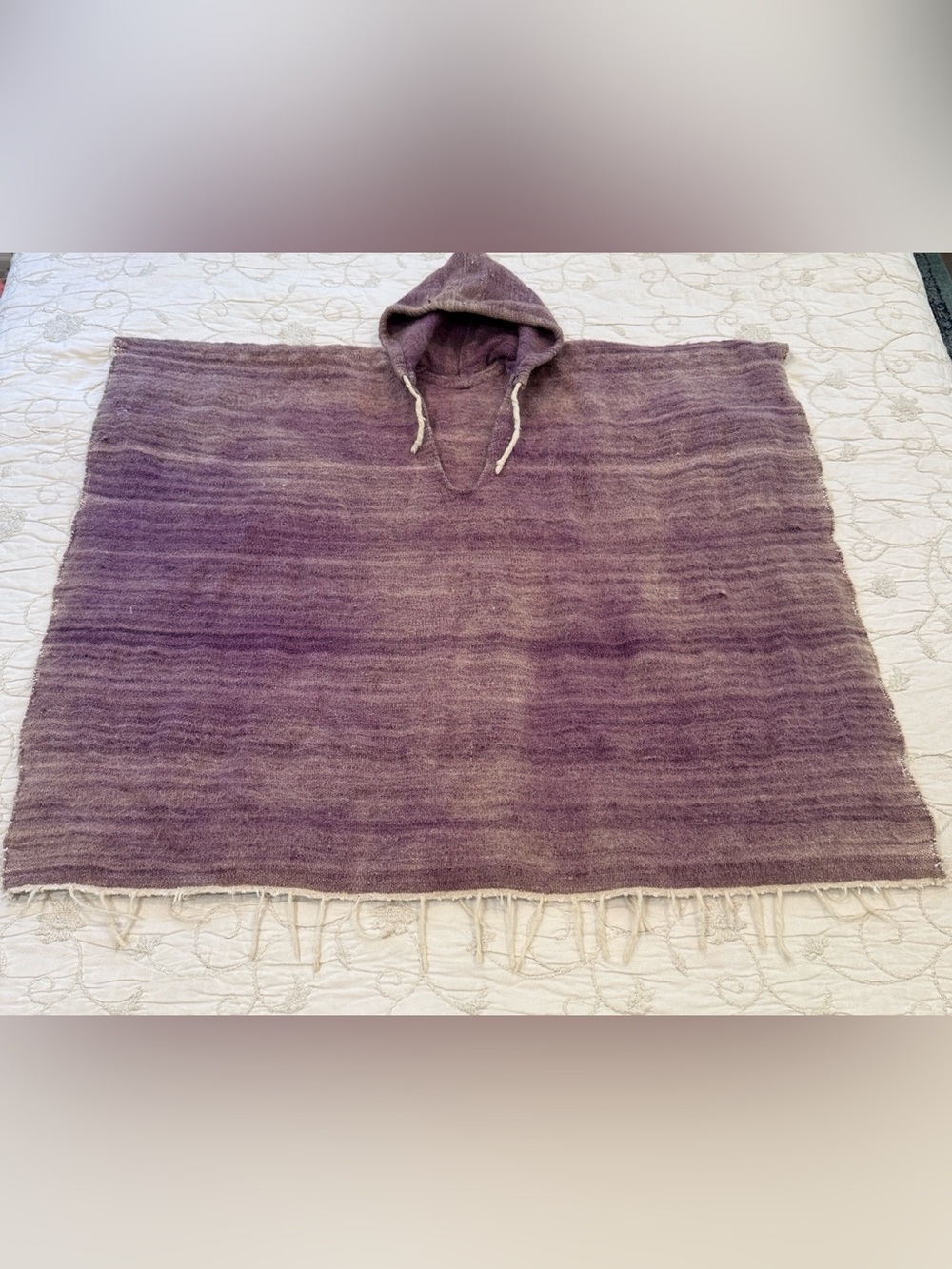 Wool boho Hooded Purple Poncho
